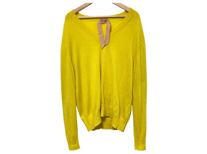 Autre Marque Suéter de punto con cuello en V N°21 Amarillo