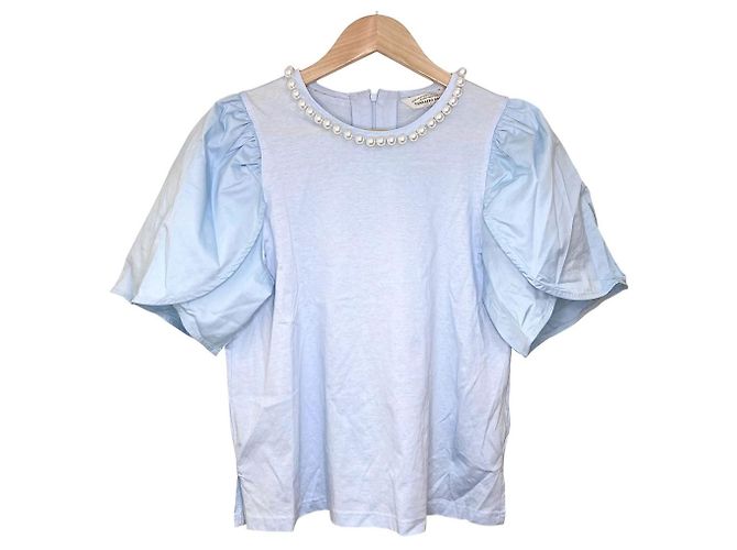 Autre Marque Top TORRAZZO DONNA con maniche a tulipano con perle Blu