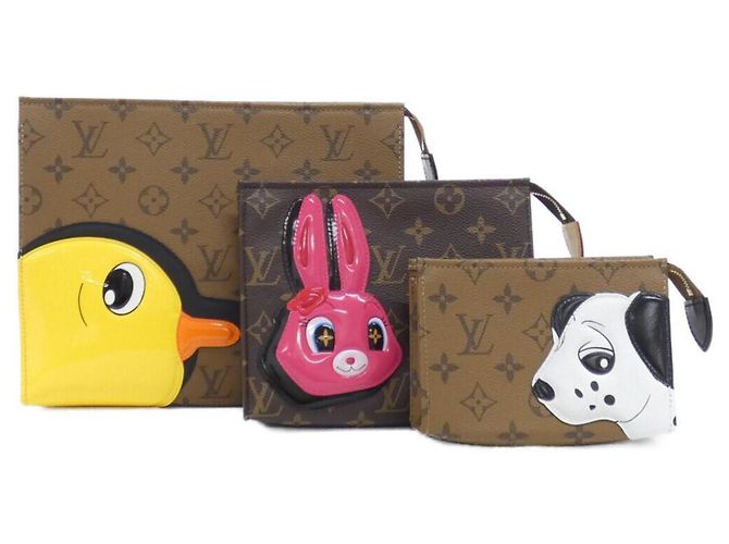 Louis Vuitton Monogram Reverse Trio Pochette Toilette Marrone