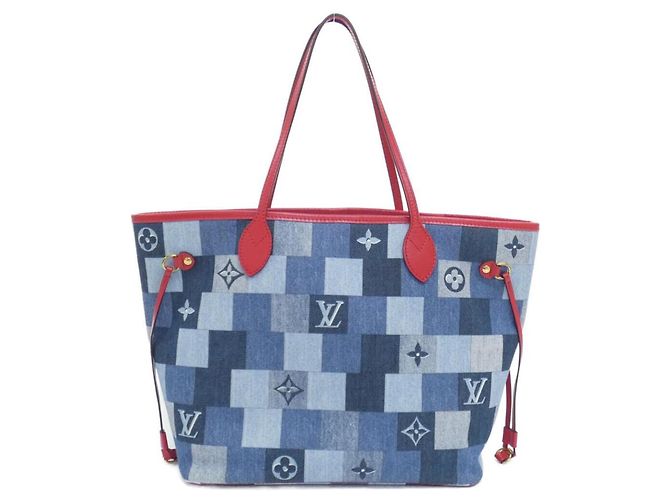 Louis Vuitton Denim Monogram Neverfull MM Handtasche Rot Blau