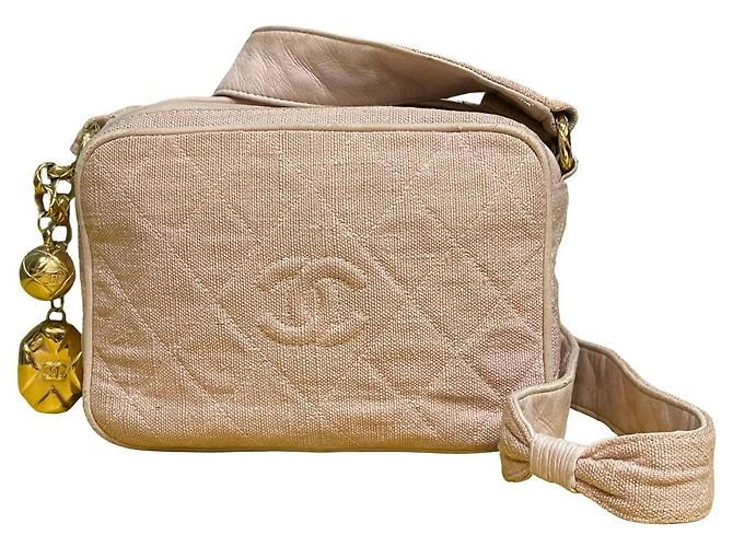 Chanel Borsa a Tracolla Camera in Lino Rosa Cipria