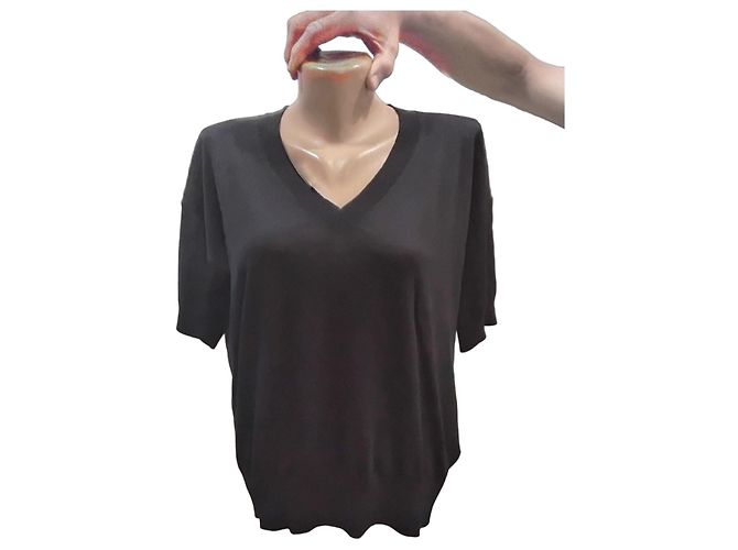 Autre Marque Falconeri Top de punto seda y algodón cuello en V - Negro