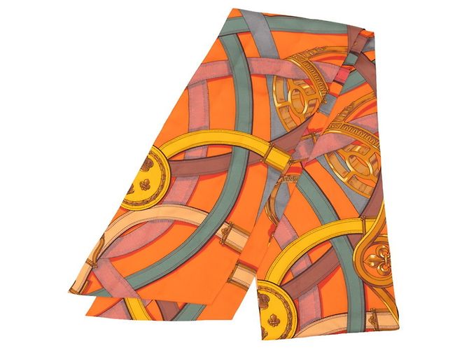 Hermès Sciarpa Hermes Maxi Twilly Cavalcadour Multicolore Arancione 