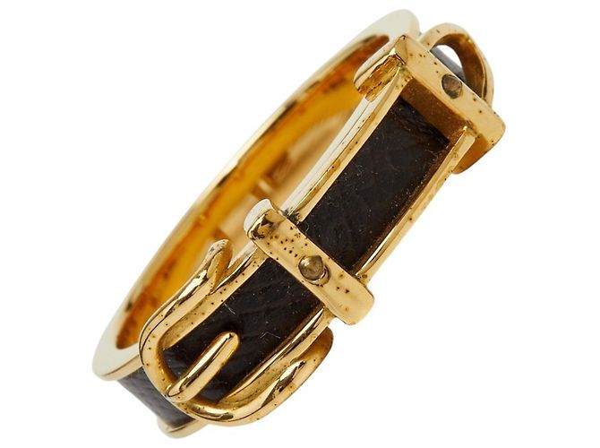 Ring Anel para lenço com motivo de cinto Hermès Dourado Castanho escuro