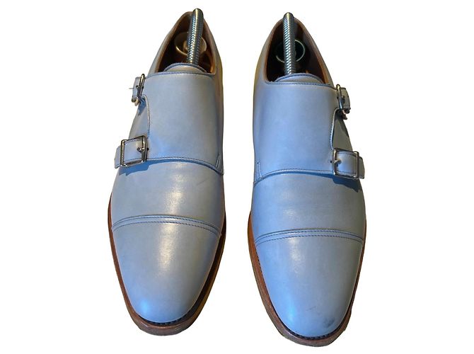 John Lobb William Double Monk Strap em couro azul