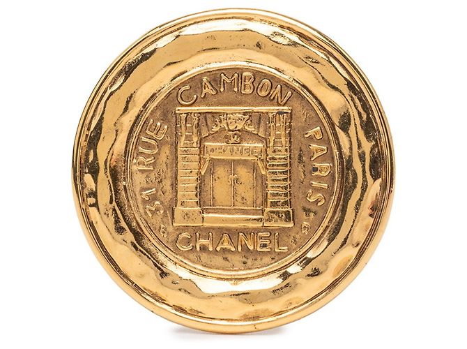 Cambon Chanel Vintage runde Brosche vergoldet Golden