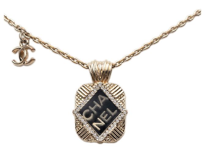 Chanel Coco Mark Gliederkette mit Anhänger Schwarz Silber