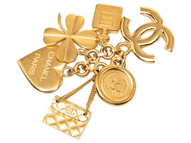 Spilla Vintage Chanel Coco Mark Heart Clover Matelassé D'oro