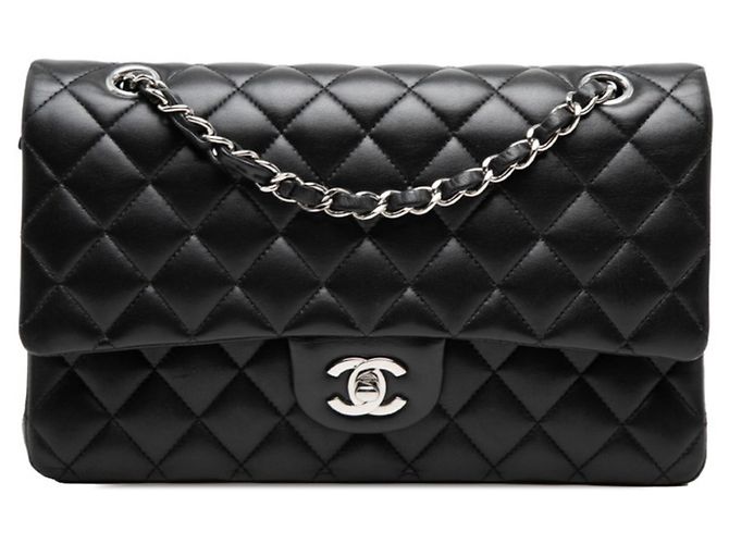 Timeless Bolsa de Ombro Chanel Coco Mark Matelassé Double Flap Chain Preto