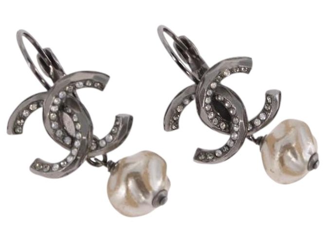 CHANEL COCO Mark Pierce Ohrringe Metall Silber CC Auth 189767A