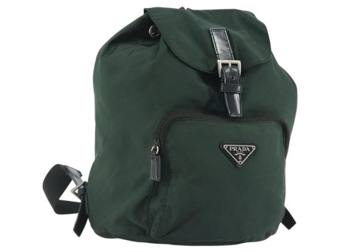 PRADA Backpack Nylon Green Silver Auth mr2668 Silvery