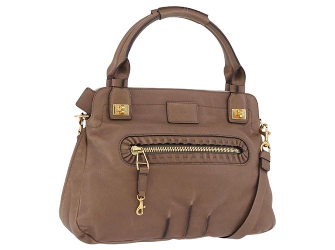 Chloé Bolsa Chloe de Couro 2way Marrom Dourado Auth BA14477A