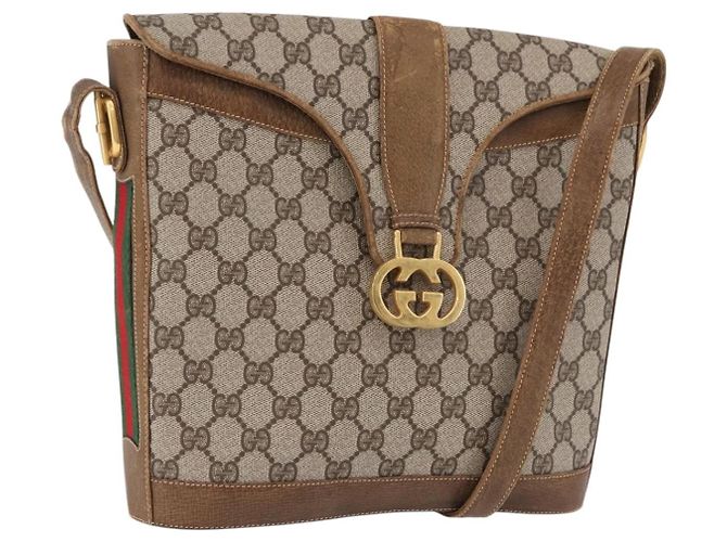 Borsa a tracolla GUCCI GG Supreme Web Sherry Line PVC Beige Oro Auth 191908 D'oro