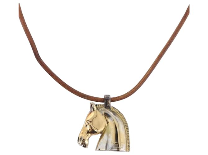 Hermès HERMES Shuval Necklace Leather Brown Auth bs36204 