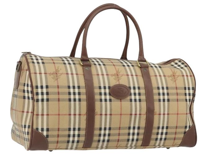 Borsa Boston Burberrys Nova Check PVC Beige Oro Auth 188601 D'oro