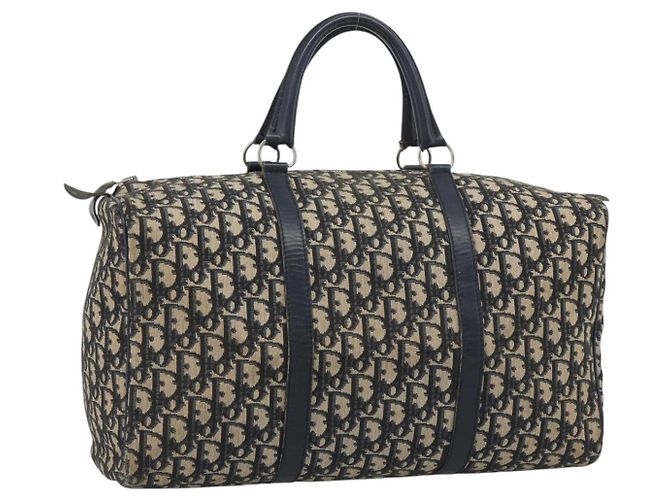 Christian Dior Trotter Canvas Boston Bag Navy Silver Auth BA14375 Silber Marineblau