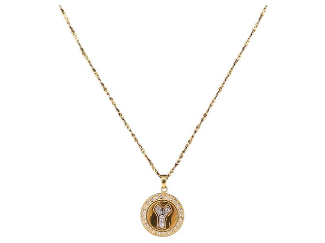 Collar SAINT LAURENT Initials Cointop Metal Gold Tone Auth SW2536