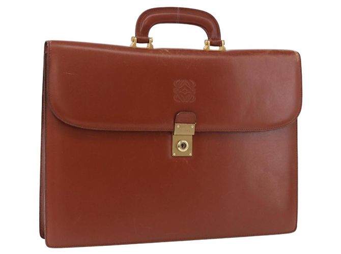 Bolso Business LOEWE de cuero marrón dorado Auth bs36070 Castaño