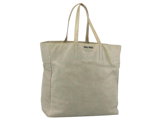 Miu Miu Tote Bag Leder Beige Silber Auth 192293