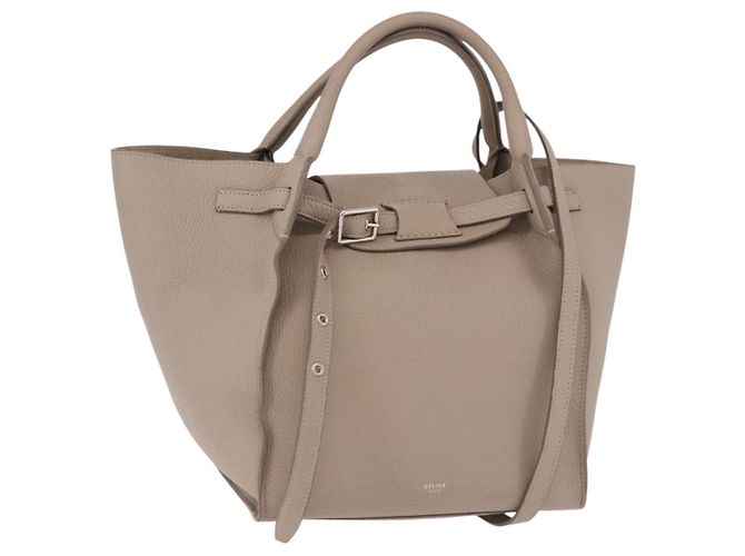 Céline CELINE Big Bag Small Hand Bag Cuir Gris Argent Auth bs36059M Marron Argenté