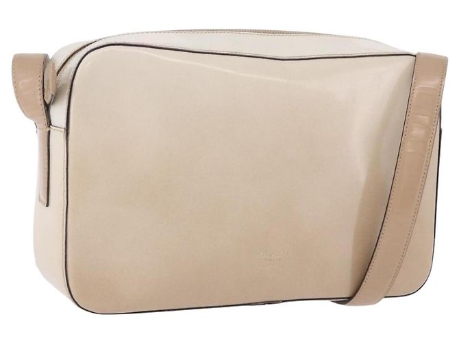 PRADA Shoulder Bag Leather Ivory Silver Auth 192693A Silvery Cream