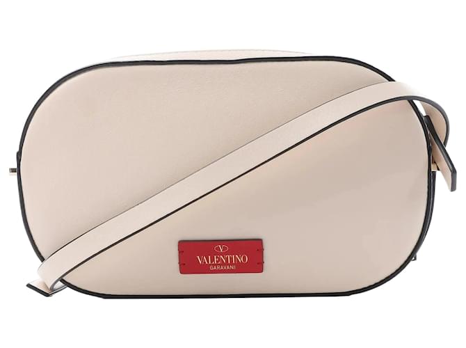 Sac bandoulière en cuir Valentino Garavani V logo Rose Beige 