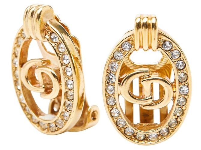 Orecchini a clip Christian Dior placcati oro e strass D'oro