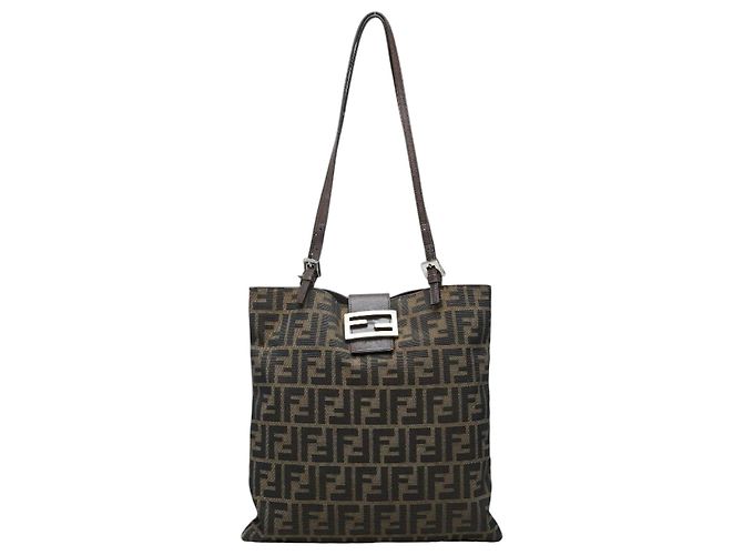 Fendi Zucca Tote Bag Braun Leder und Canvas