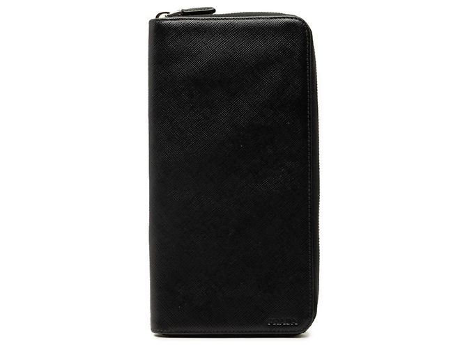 Cartera larga de cuero Saffiano negro Prada