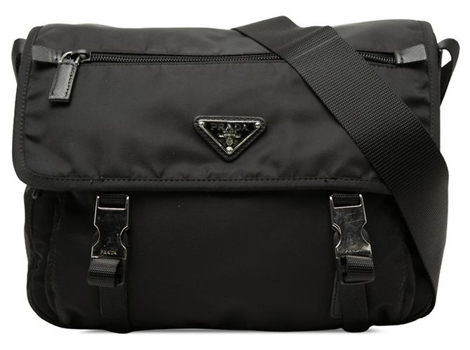 Borsa a tracolla con placca logo Triangle Prada Nero