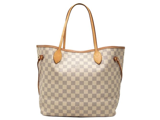 Sac cabas Louis Vuitton Damier Azur Neverfull MM Écru