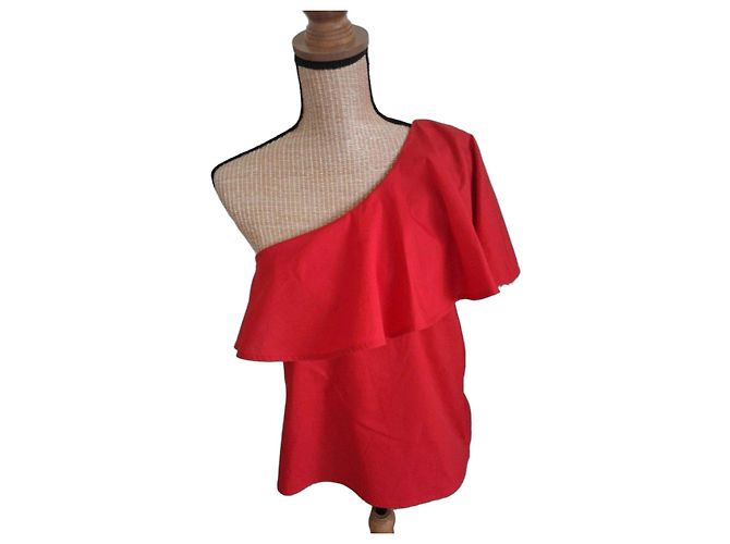 Zapa Paris Top rojo asimétrico con volantes Roja