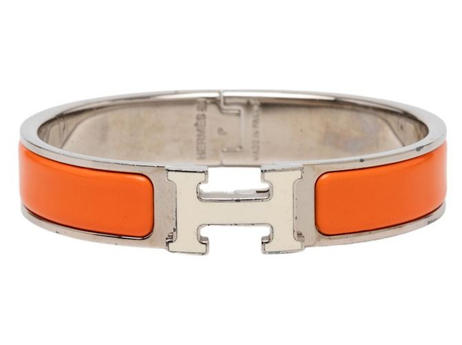 Hermès Pulsera Bangle Click H PM Hermes Plata Naranja Crudo