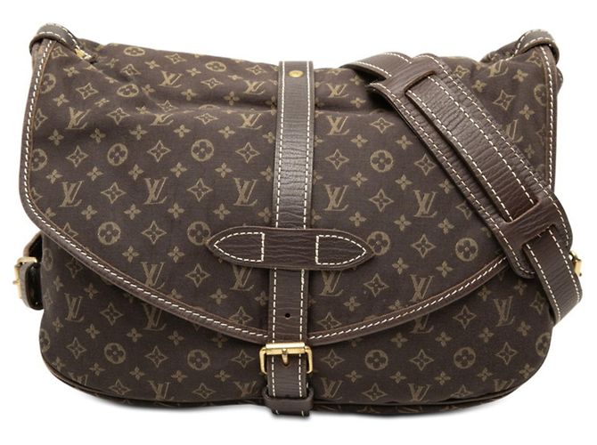 Bolsa Transversal Louis Vuitton Monogram Mini Lin Saumur 30 Castanho escuro