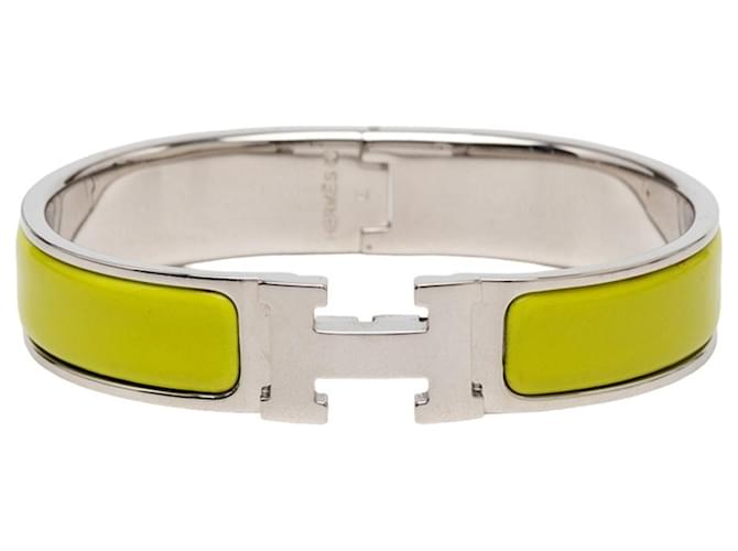 Hermès Pulseira rígida de esmalte Click H PM Hermes Prata Verde Amarelo 
