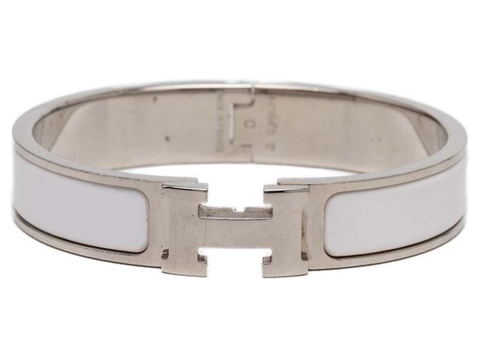 Hermès Pulseira rígida de esmalte Click H PM Hermes Prata Branco 