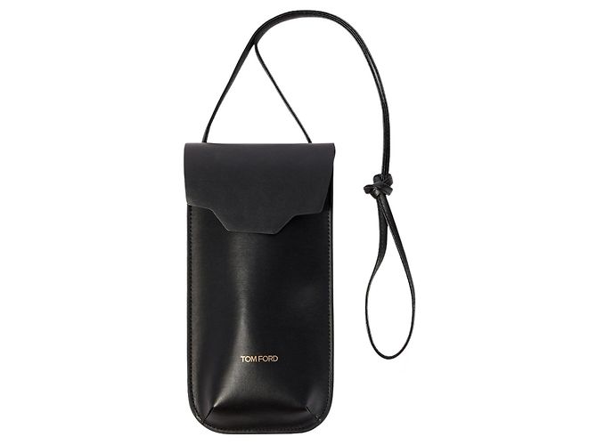 Tom Ford Pochete para celular em couro preto