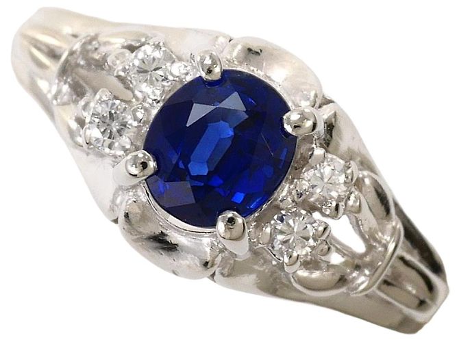 Autre Marque Platinring mit Saphir und Diamant