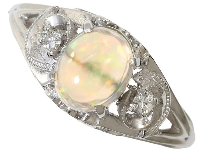 Autre Marque Platin-Ring mit Diamant und Opal
