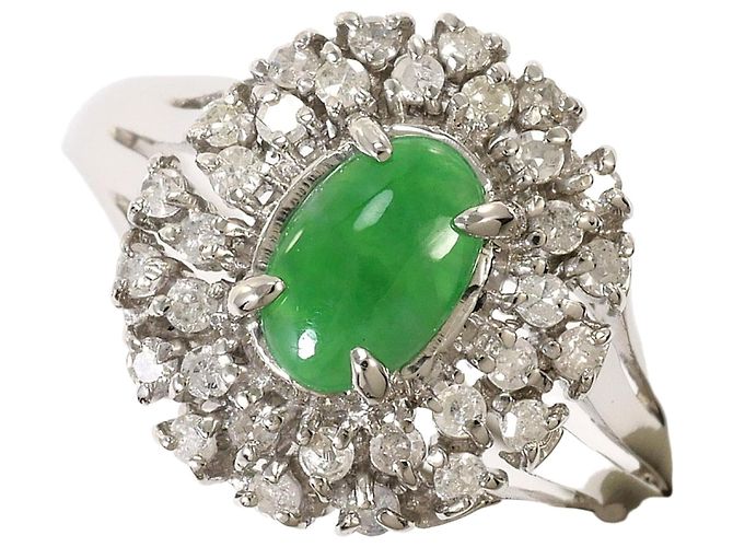 Autre Marque Platinring mit Jade und Diamant