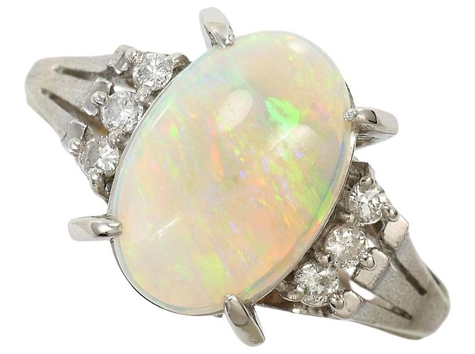 Autre Marque Platin 900 Ring mit Opal und Diamant