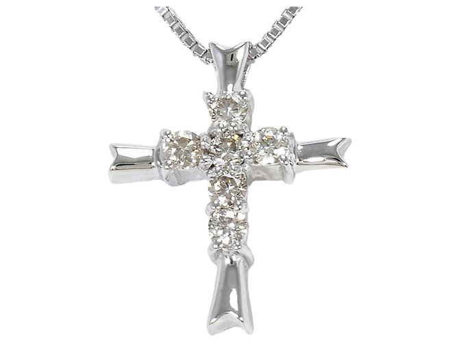 Autre Marque Collar de oro blanco de 18K con diamante Dorado