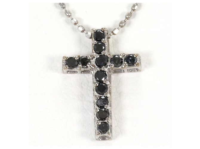 Autre Marque Collar de oro blanco de 18K con diamante negro Dorado