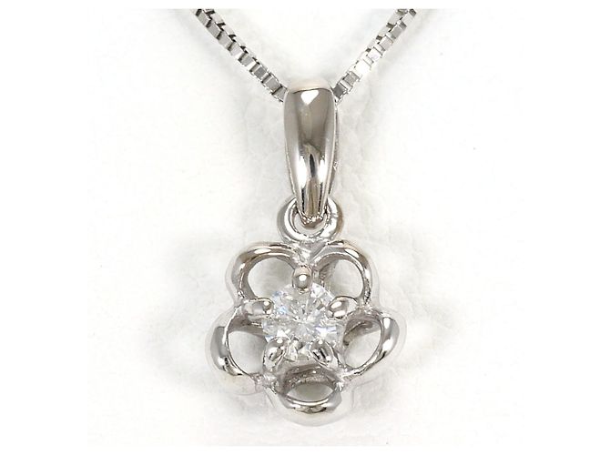 Autre Marque Collar de oro blanco de 14K con diamante Dorado