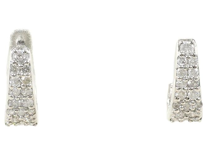Autre Marque Pendientes de aro en oro blanco de 14K con diamantes Dorado
