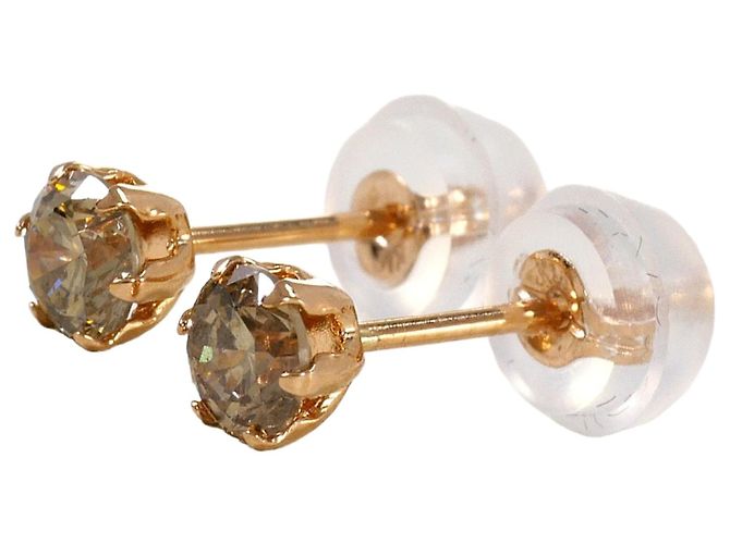 Autre Marque Elegantes pendientes de botón en oro rosa con diamantes marrones Castaño Dorado