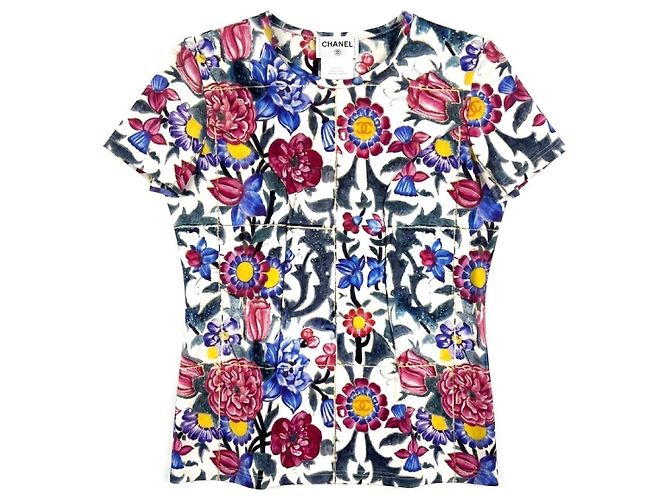Chanel Blusa 15C Dubai Caleidoscópica FR 40 Rosa Blanco Azul Multicolor Verde Amarillo