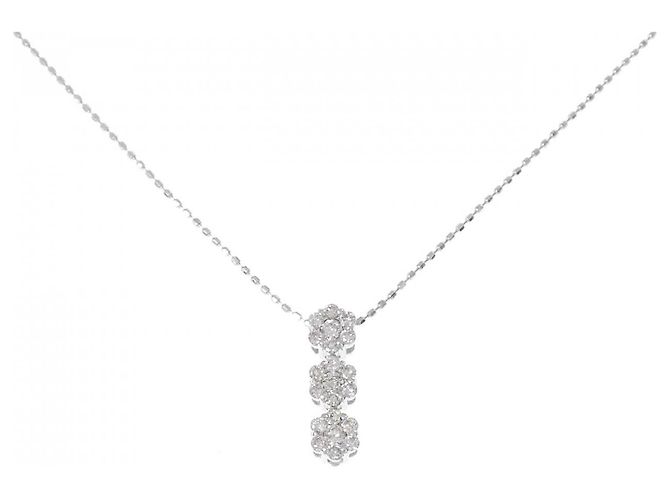Autre Marque Au750 Weißgold Blumen-Diamant-Halskette Silber