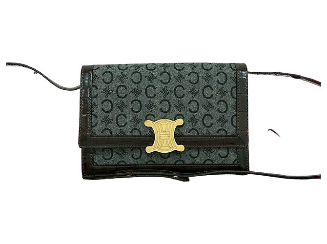 Céline Bolsa de ombro de lã e couro Celine Marrom Cinza
