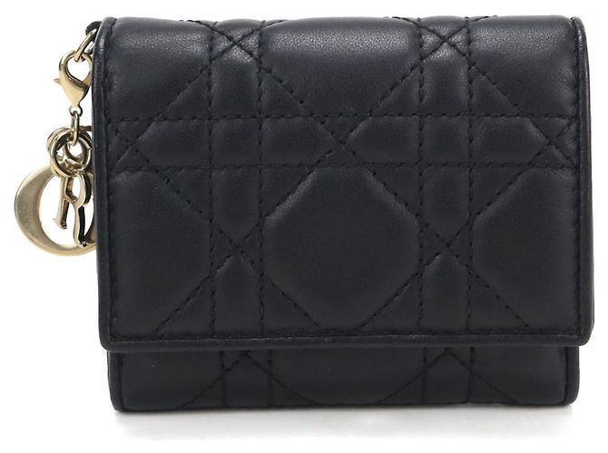 Christian Dior Black Leather Tri-fold Wallet